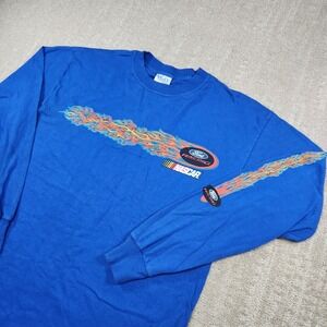 Vintage Ford Racing Shirt Men Large Flames Long Sleeve Hit Blue Cotton M&O Knit